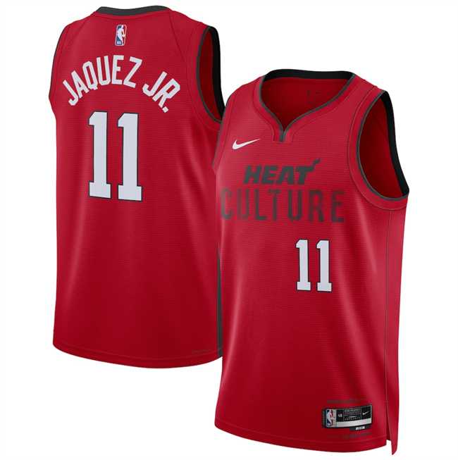 Men%27s Miami Heat #11 Jaime Jaquez Jr. Red 2024-25 City Edition Stitched Jersey Dzhi